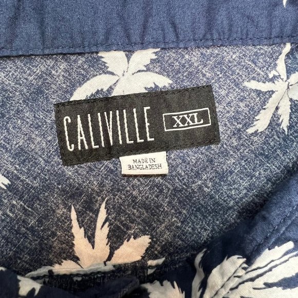Caliville Shirt Mens XXL Navy Blue Palm Printed Button Front Short Sleeve - Picture 4 of 9